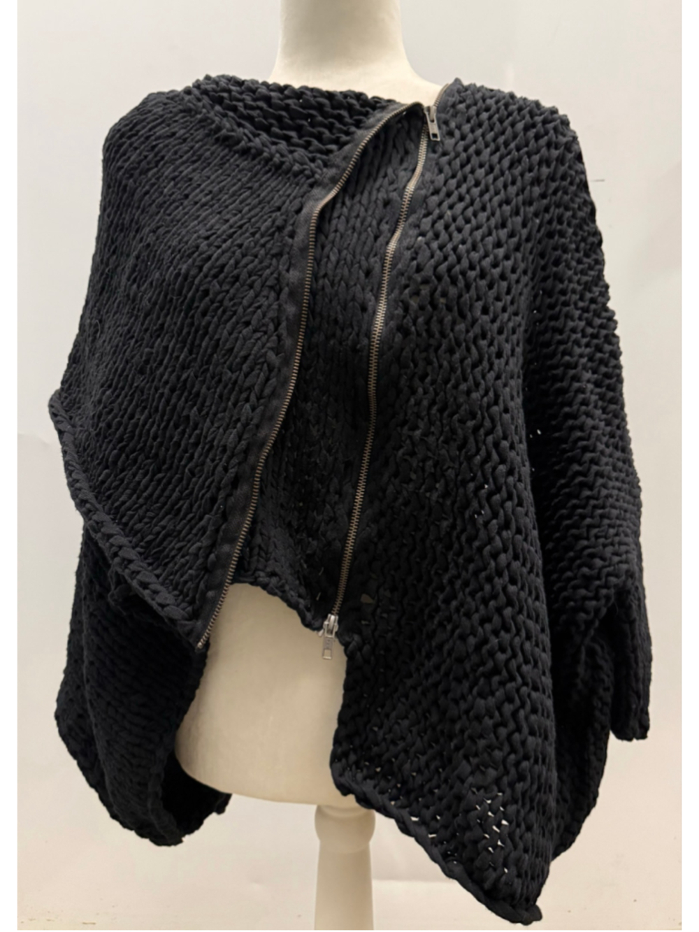 NRK by Anarkh Cape Zip Sweater Black Size 0 Chunky Knit Asymmetrical Avant Garde